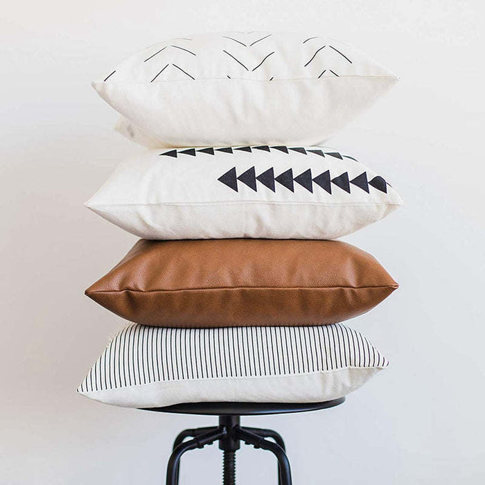 Throw Pillow Set of 4, Faux leather and cotton accent pillows Doba