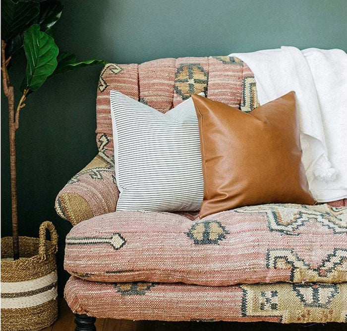 Throw Pillow Set of 4, Faux leather and cotton accent pillows Doba