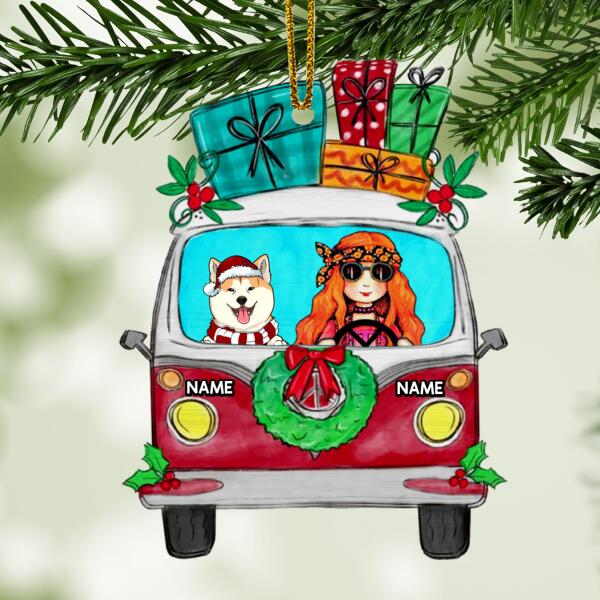Truck Ornament, Girl And Dog Ornament, Personalized Dog Breed Bauble, Christmas Gifts For Dog Lovers