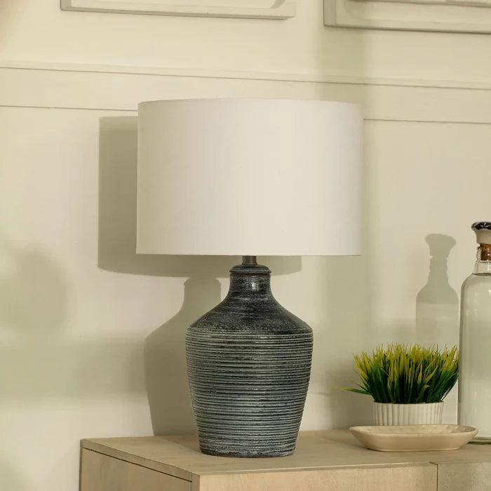 Vara Ribbed Terracotta Indigo Blue Lamp With Shade - White