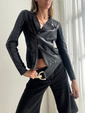 Vintage y2k Black Leather Asymmetric Zipped Biker Jacket - Size S