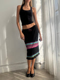 Vintage Y2K Black Stripe Midi Skirt - Size M