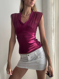 Vintage Y2K Fuchsia Wrap Neck Sleeveless Mesh Top - Size S