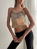 Vintage Y2K Leopard Print Mesh Cami Top – Size XS