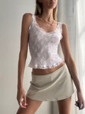Vintage Y2K White Embroidered Lace Cami Fairy Top - Size S