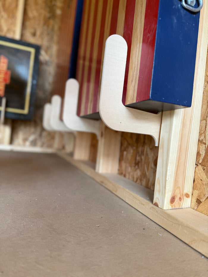 Cornhole Board Storage Rack – Shed Organizer & Tool Rack - HangThis Up  Cornhole Board Holder