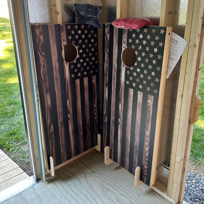 Cornhole Board Storage (2 pair), Storage Shed, Shed organization, Shed organizer, Tool Rack - HangThis Up  Cornhole Board Holder