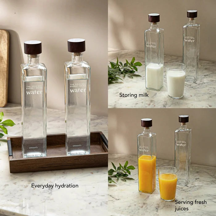 Water Ritual glass water bottle with wooden stopper - set of 2