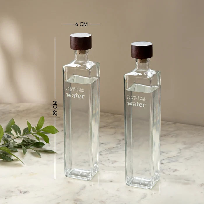 Water Ritual glass water bottle with wooden stopper - set of 2