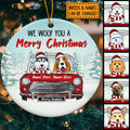We Woof You A Merry Xmas Red Truck Circle Ceramic Ornament - Personalized Dog Lovers Decorative Christmas Ornament