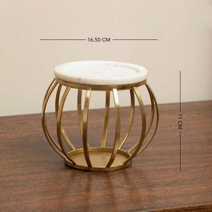 Weave Marble & Metal Pillar Candle Holder- Small