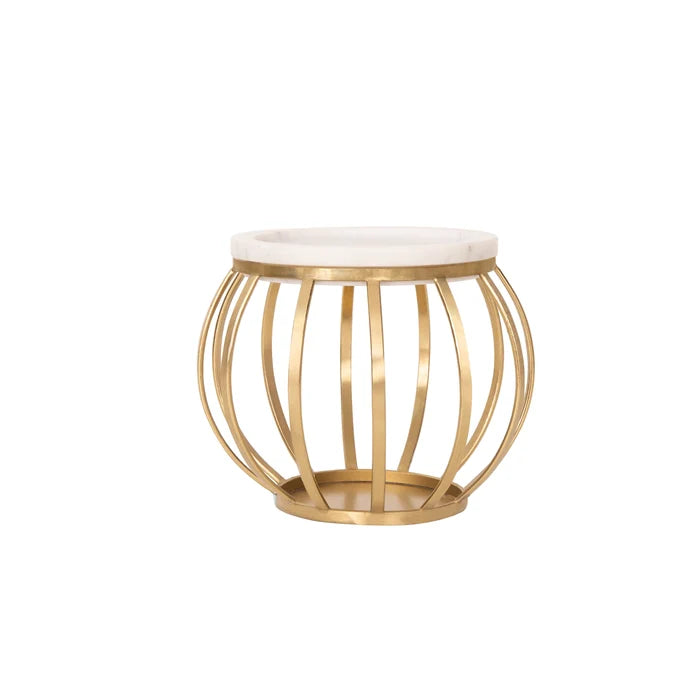 Weave Marble & Metal Pillar Candle Holder- Small