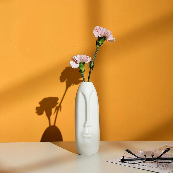 White Black Abstract Human Face Ceramic Vase - Level Decor