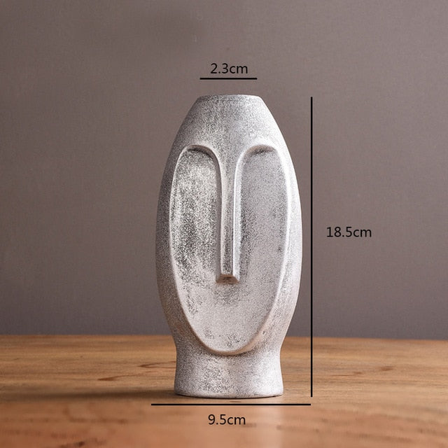 White Black Abstract Human Face Ceramic Vase - Level Decor