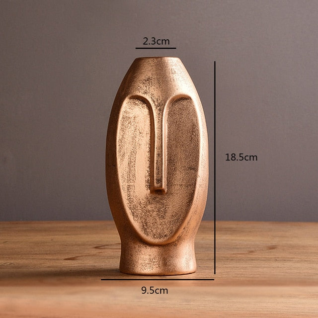 White Black Abstract Human Face Ceramic Vase - Level Decor