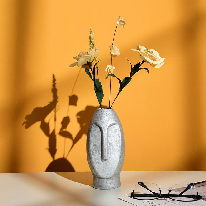 White Black Abstract Human Face Ceramic Vase - Level Decor