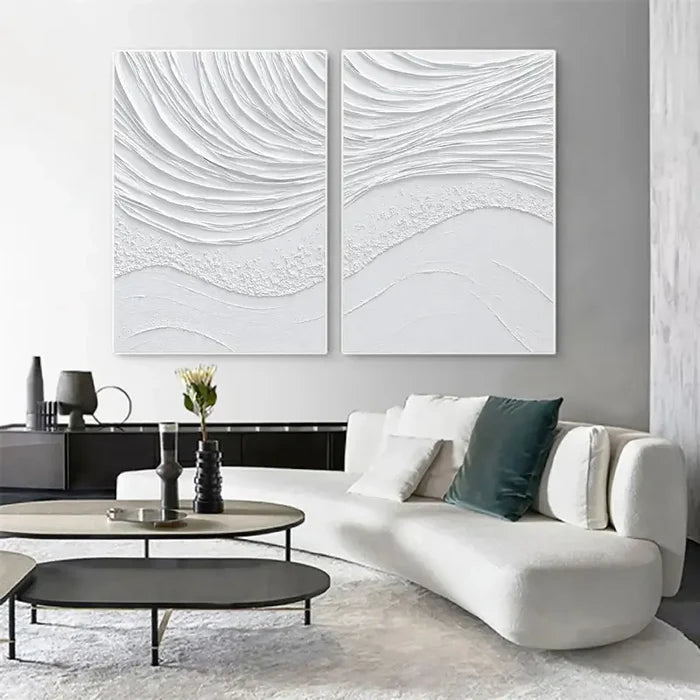 White Minimalist Textured Paintings Canvas Set of 2 #MM062