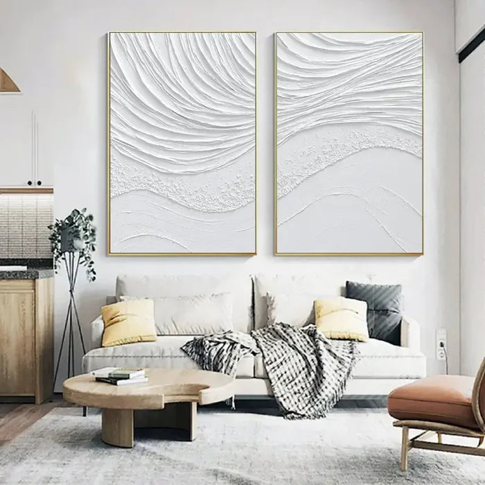 White Minimalist Textured Paintings Canvas Set of 2 #MM062