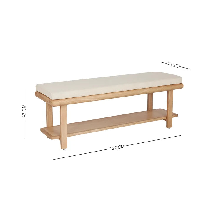Willow Wooden Cushioned Bench with Shelf