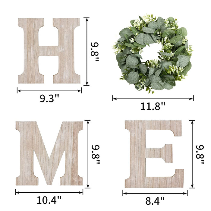 Wooden Home Sign Wall Hanging Decor Wood Home Letters for Wall Art with Artificial Eucalyptus Wreath Rustic Home Decor Farmhouse, Wall Decor for Living Room Entryway Housewarming Gift (Natural)