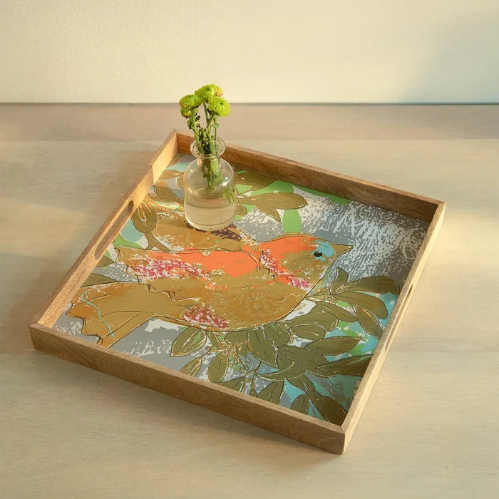 Wooden Muticolour Bird Tray - Square