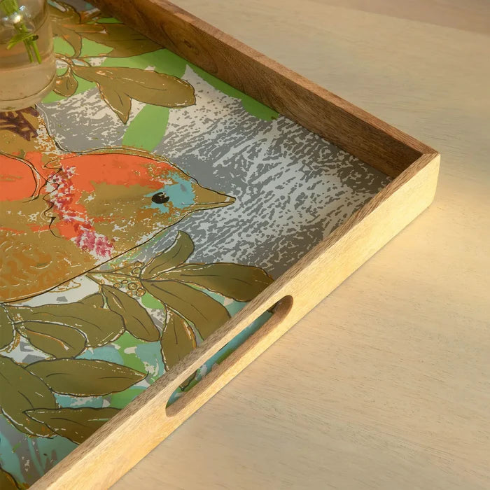 Wooden Muticolour Bird Tray - Square