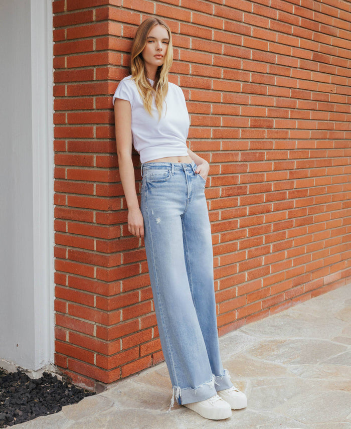 Yvette Super High Rise Cuffed Wide Jeans