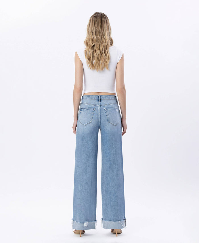 Yvette Super High Rise Cuffed Wide Jeans