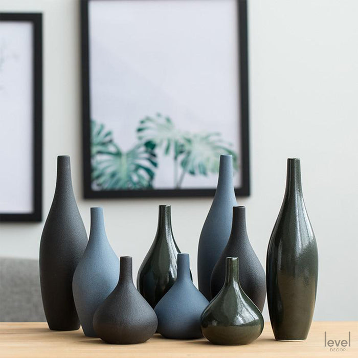 Zen Black Nordic Mediterranean Blue European Ceramic Vase - Level Decor